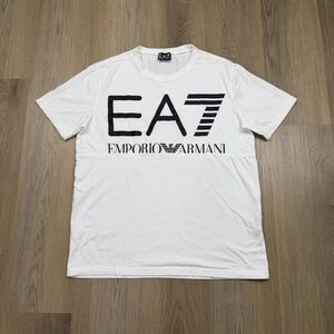 Emporio Armani EA7 Shirt Mens Large White Logo Crewneck Graphic Tee Casual
